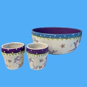 Dragonfly Ceramic Bowl and Votive Holder Set by Ganz